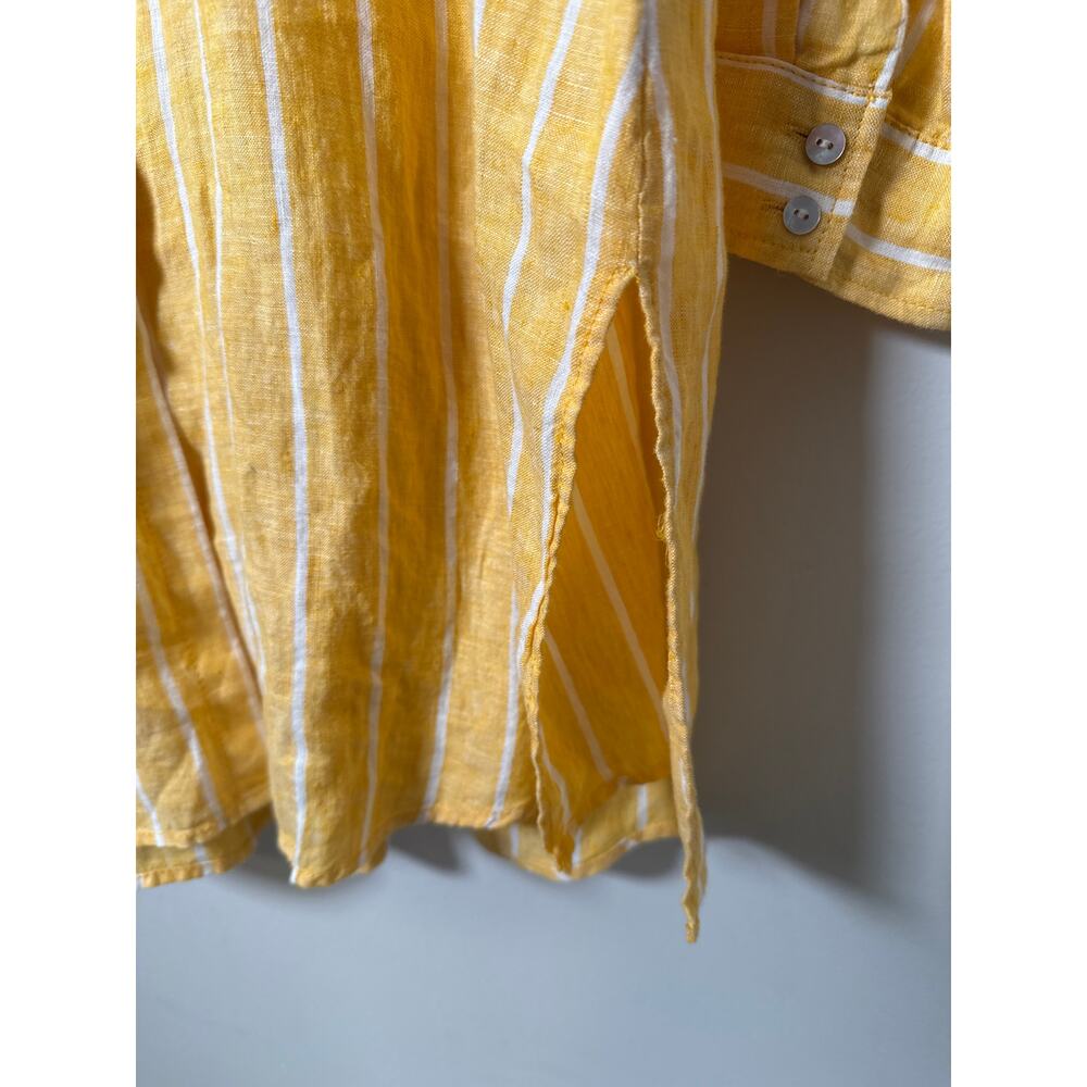 C&C California Womens Linen Top Tunic Roll Tab Sleeve Boho 1X Yellow - Picture 4 of 10